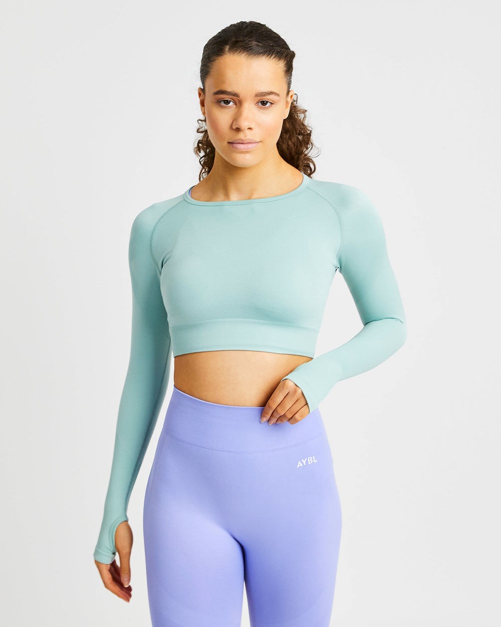 AYBL Reform Seamless Long Sleeve Crop Top Gröna | 0245-PSMIB