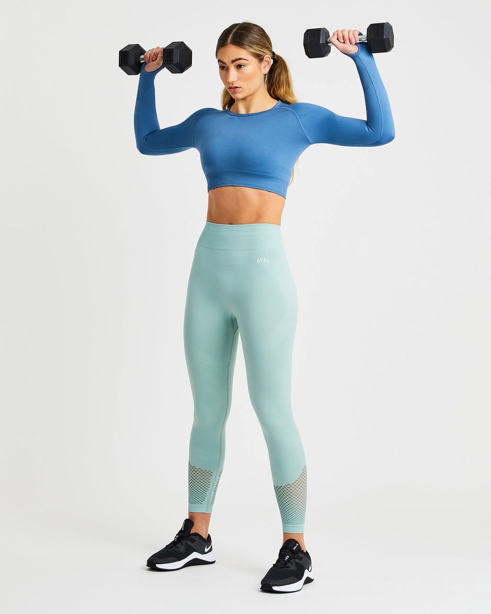 AYBL Reform Seamless Long Sleeve Crop Top Blå | 0825-KDZJX