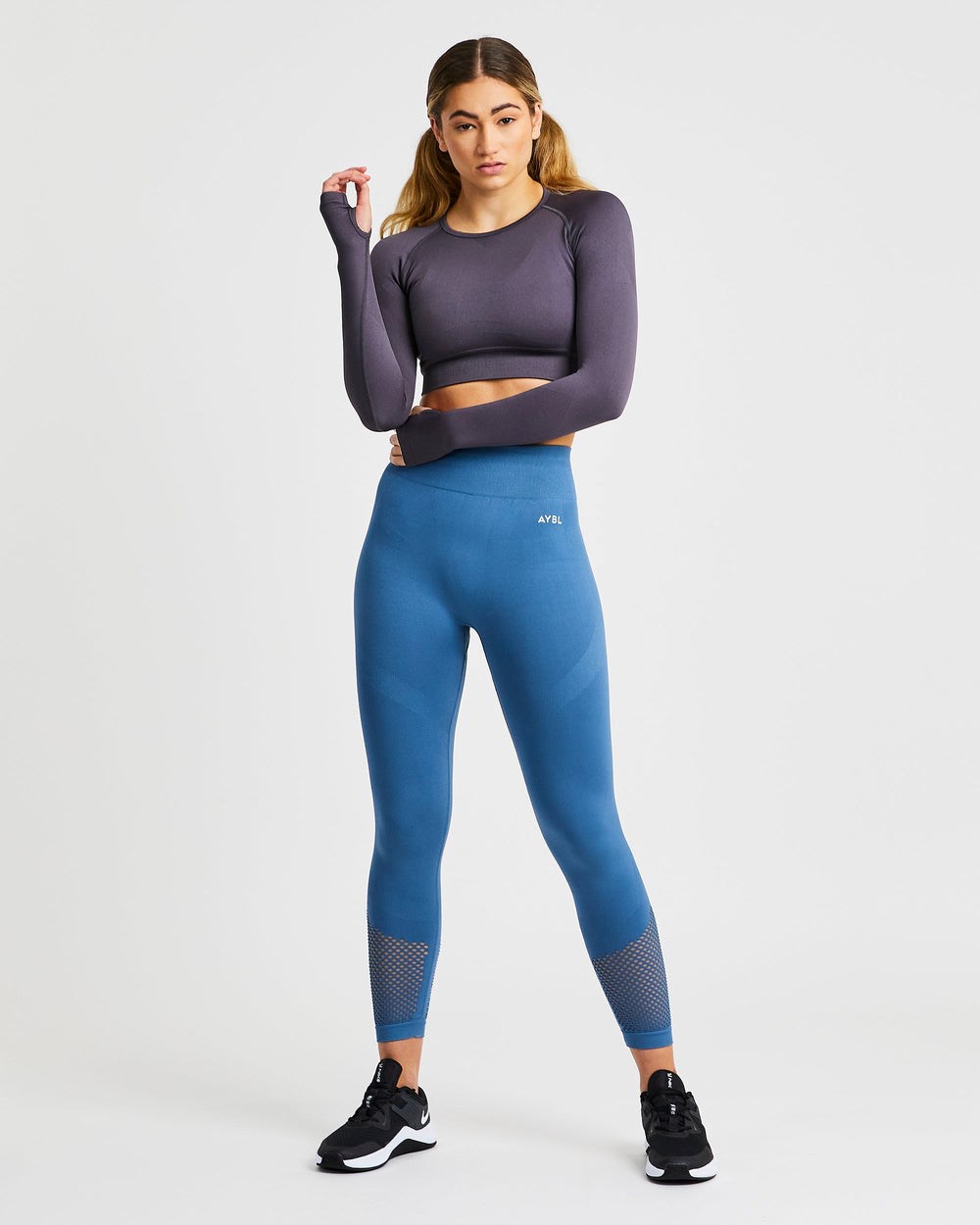 AYBL Reform Seamless Long Sleeve Crop Top Charcoal | 1927-GSOAD