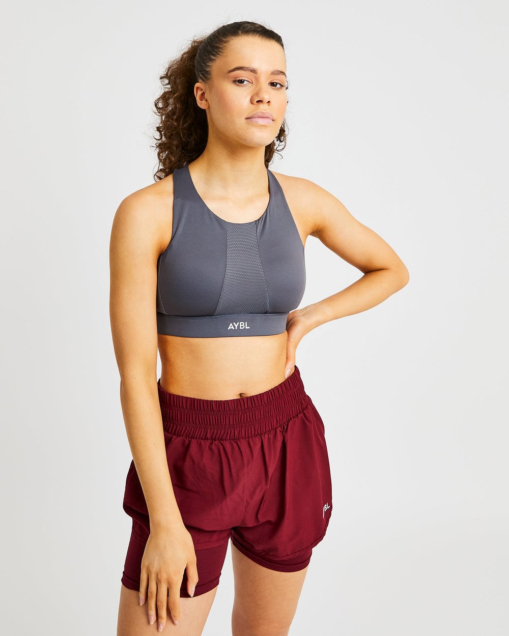 AYBL Sportive High Neck Sports Bra Charcoal | 6321-QJLUK