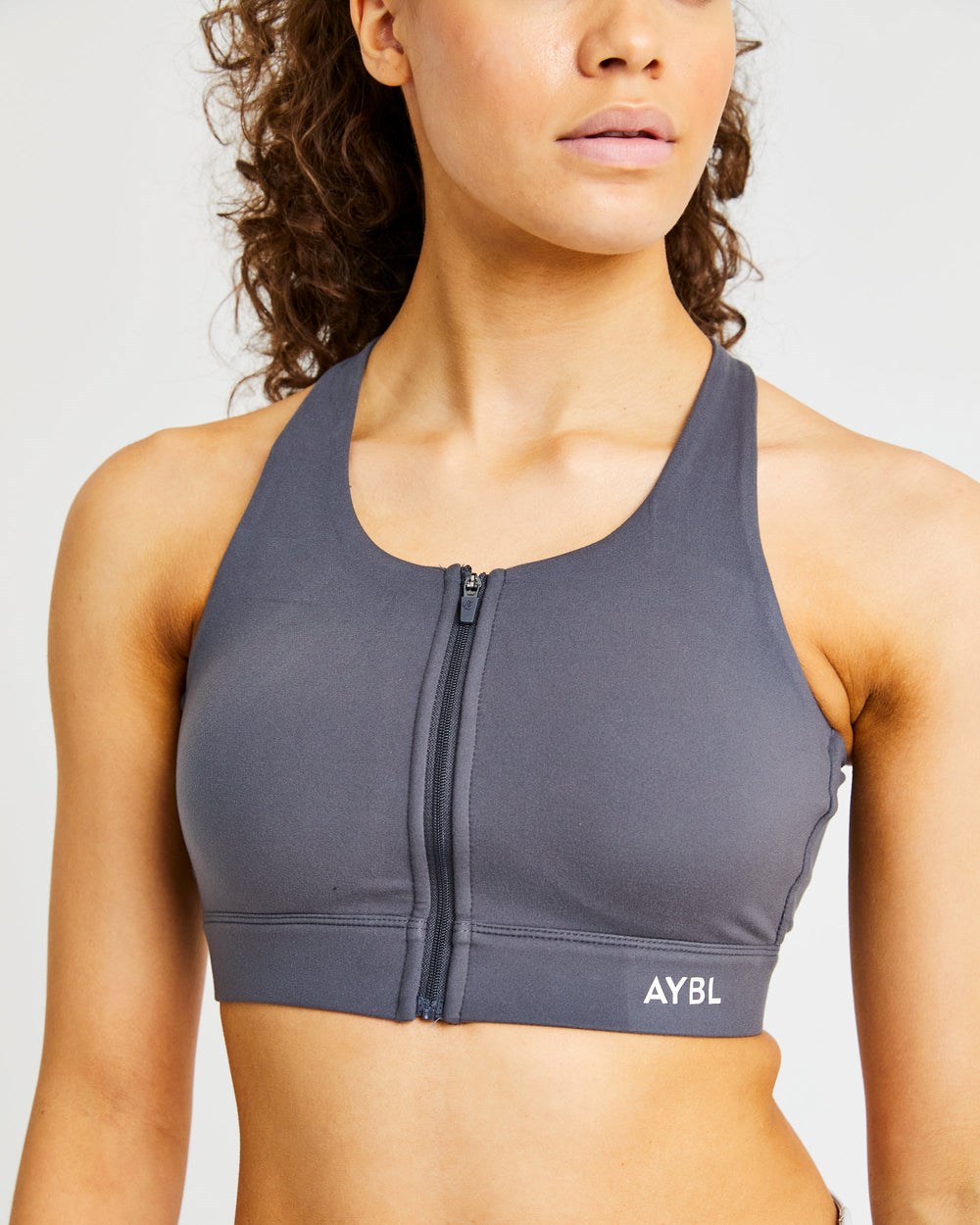 AYBL Sportive Zip Up Sports Bra Charcoal | 7405-FLBXZ