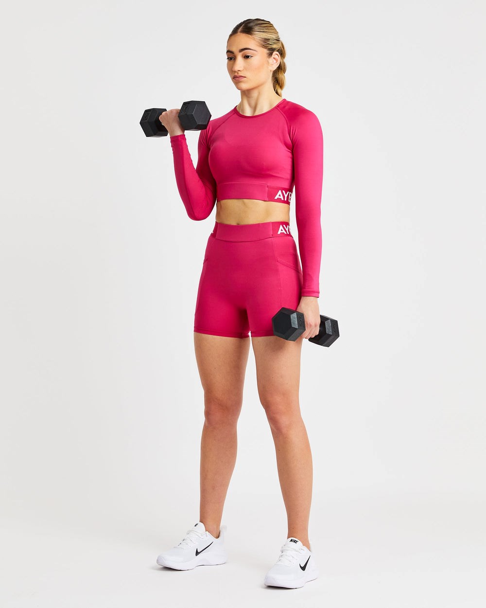 AYBL Tränings Long Sleeve Crop Top Raspberry | 4256-FMIHX