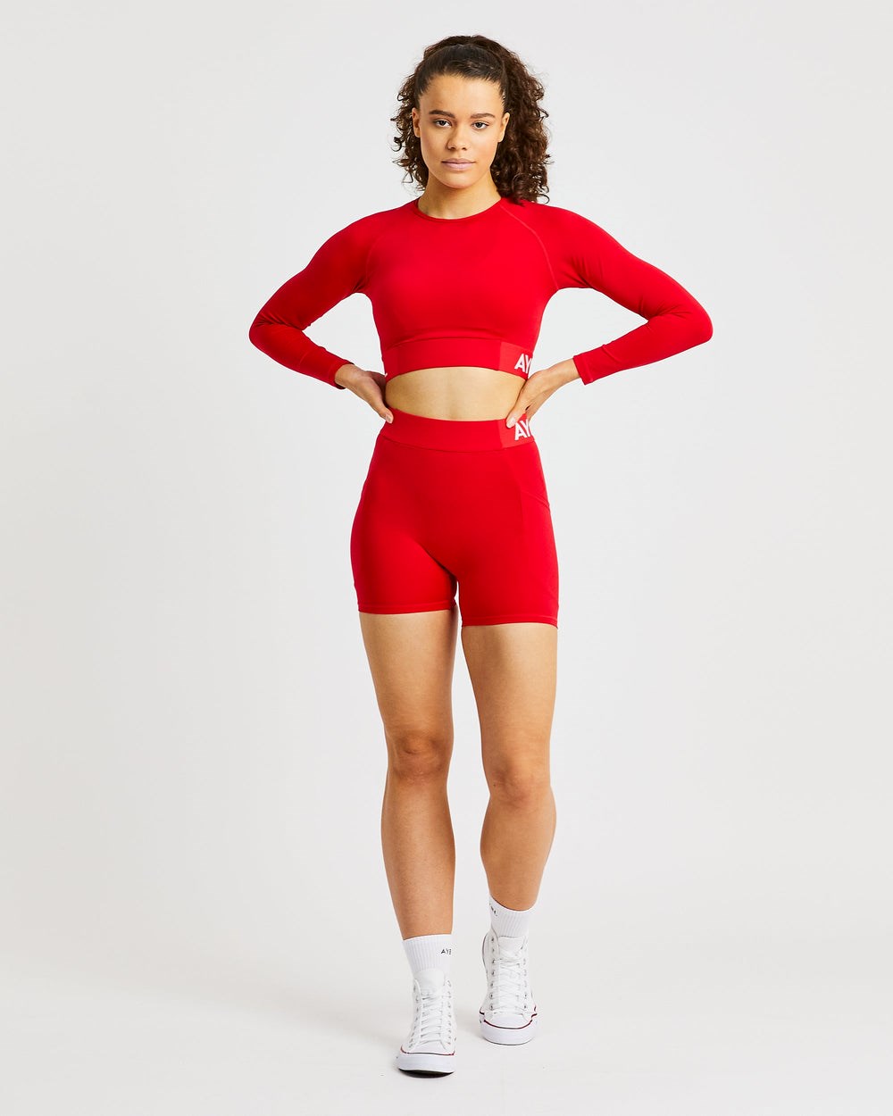 AYBL Tränings Long Sleeve Crop Top Röda | 0916-IDTGB