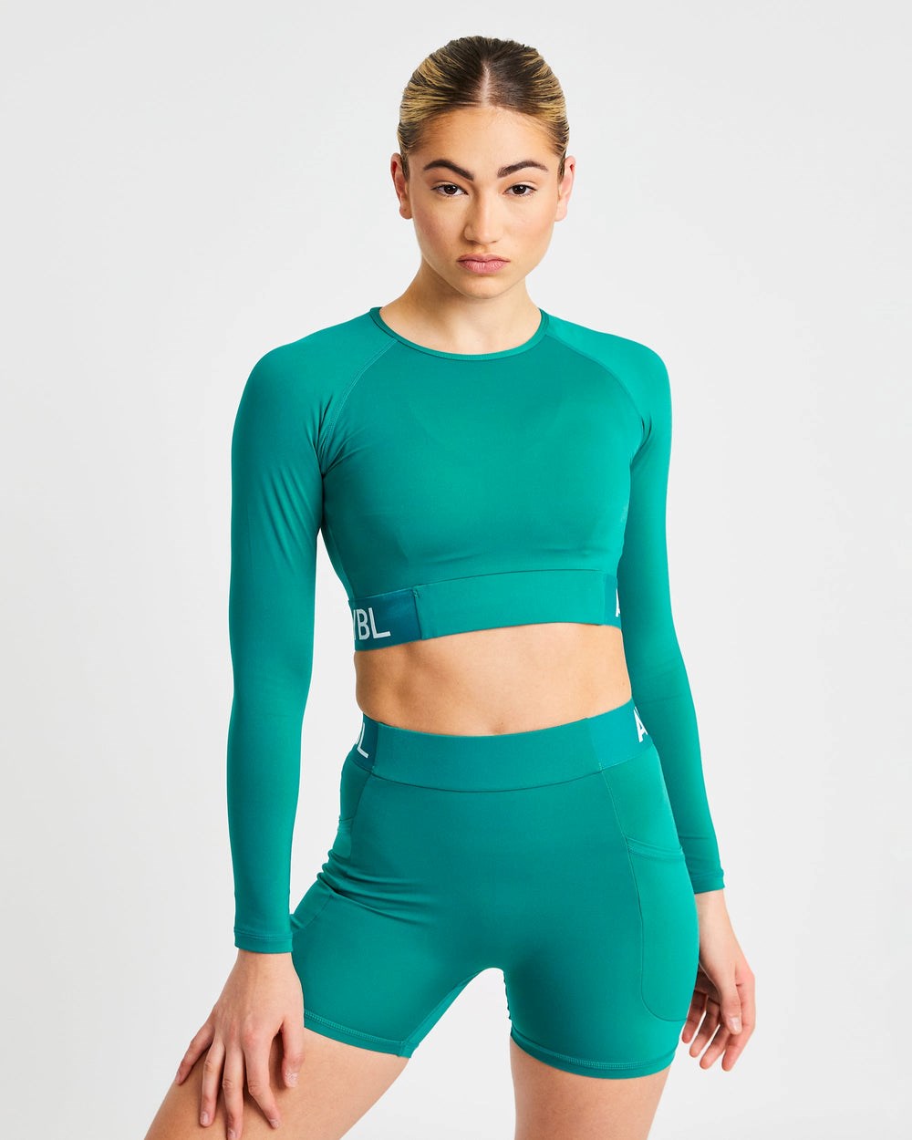 AYBL Tränings Long Sleeve Crop Top Teal | 7128-NBRQM