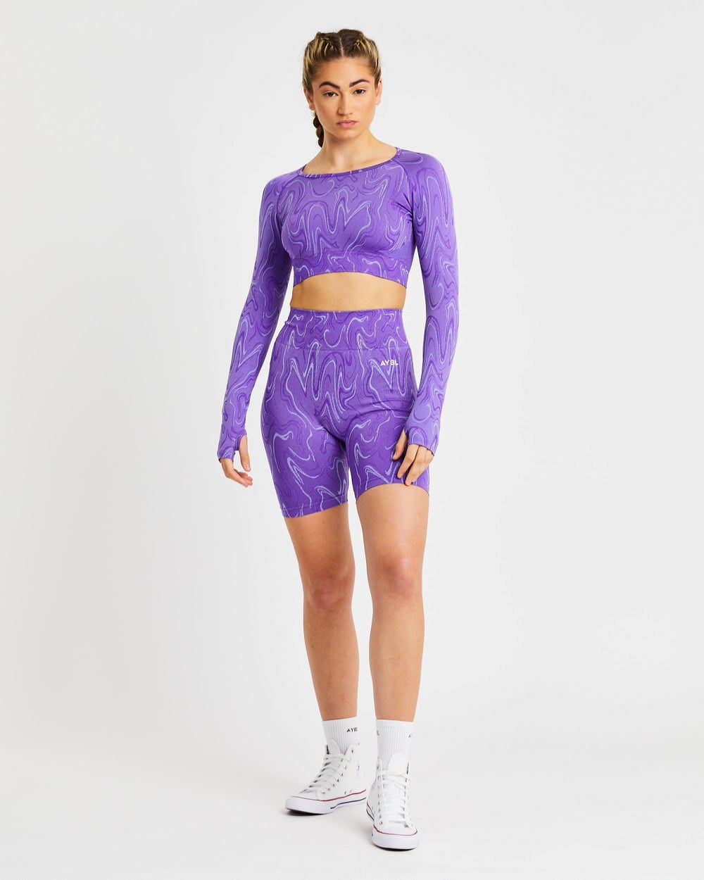 AYBL Velocity Seamless Long Sleeve Crop Top Lila | 1408-KQUZC