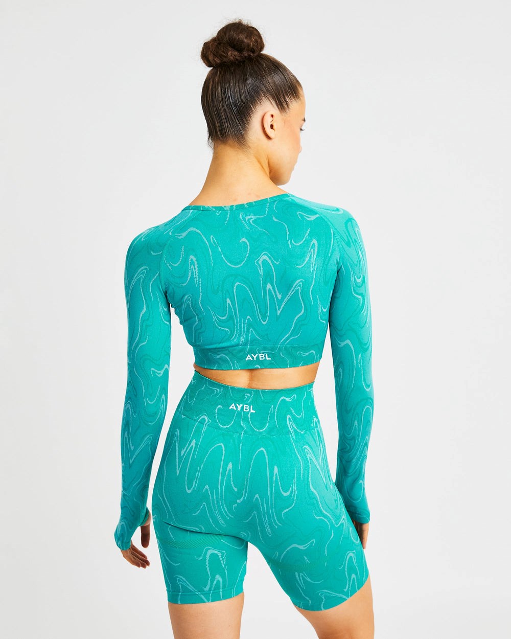 AYBL Velocity Seamless Long Sleeve Crop Top Turkos | 3076-JMSLE