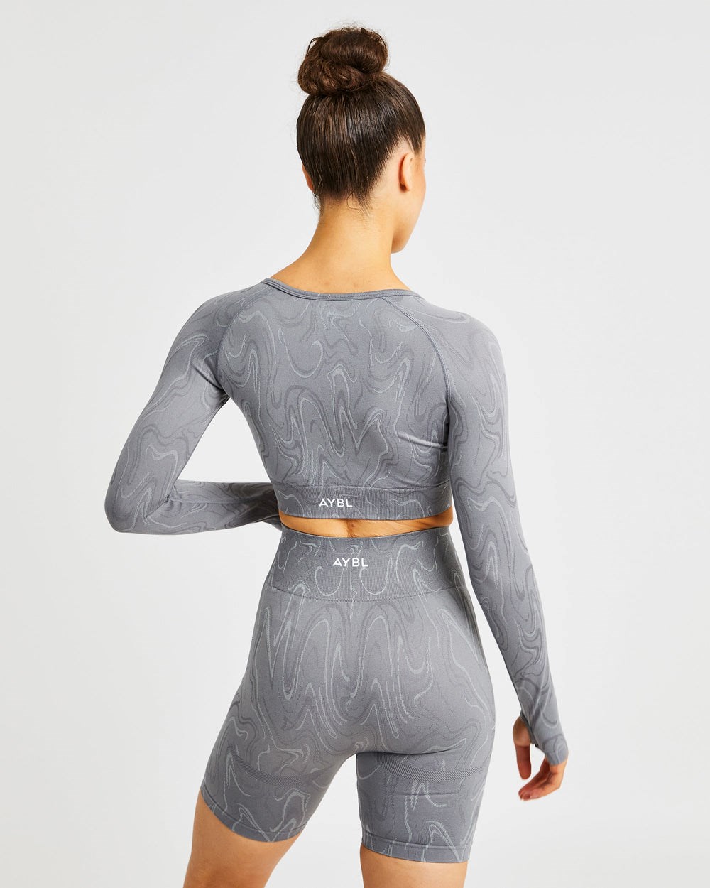 AYBL Velocity Seamless Long Sleeve Crop Top Grå | 3498-QIBRA