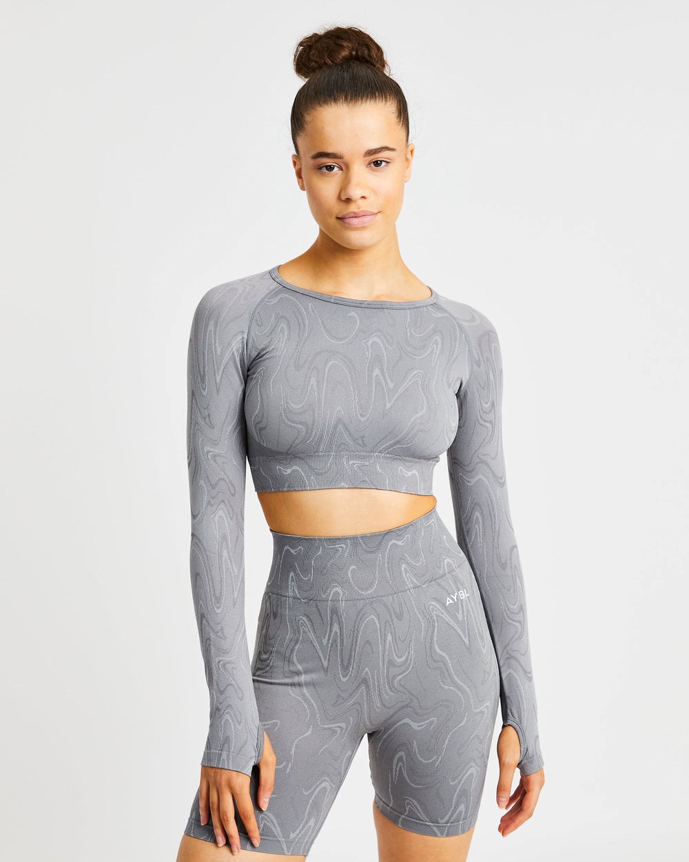 AYBL Velocity Seamless Long Sleeve Crop Top Grå | 3498-QIBRA